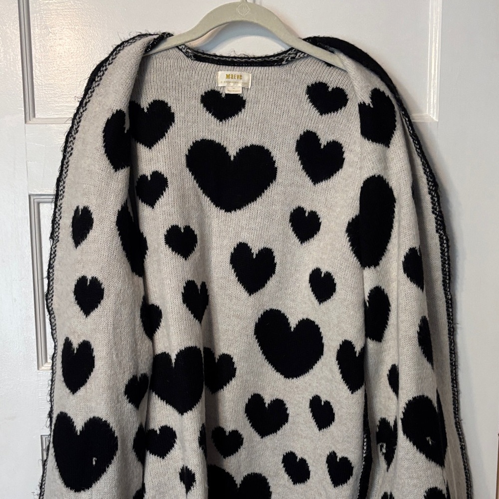 Anthropologie Black Cardigan with Cream Hearts - Picture 5 of 6
